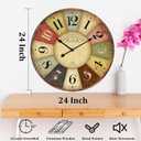 24 Inch Vintage Wall Clocks French Style Retro Wall Clock Large Farmhouse Clocks Retro Colorful Wall Clock Decorative Battery Operated Silent Scan Non-Ticking for Home Living Room Bedroom