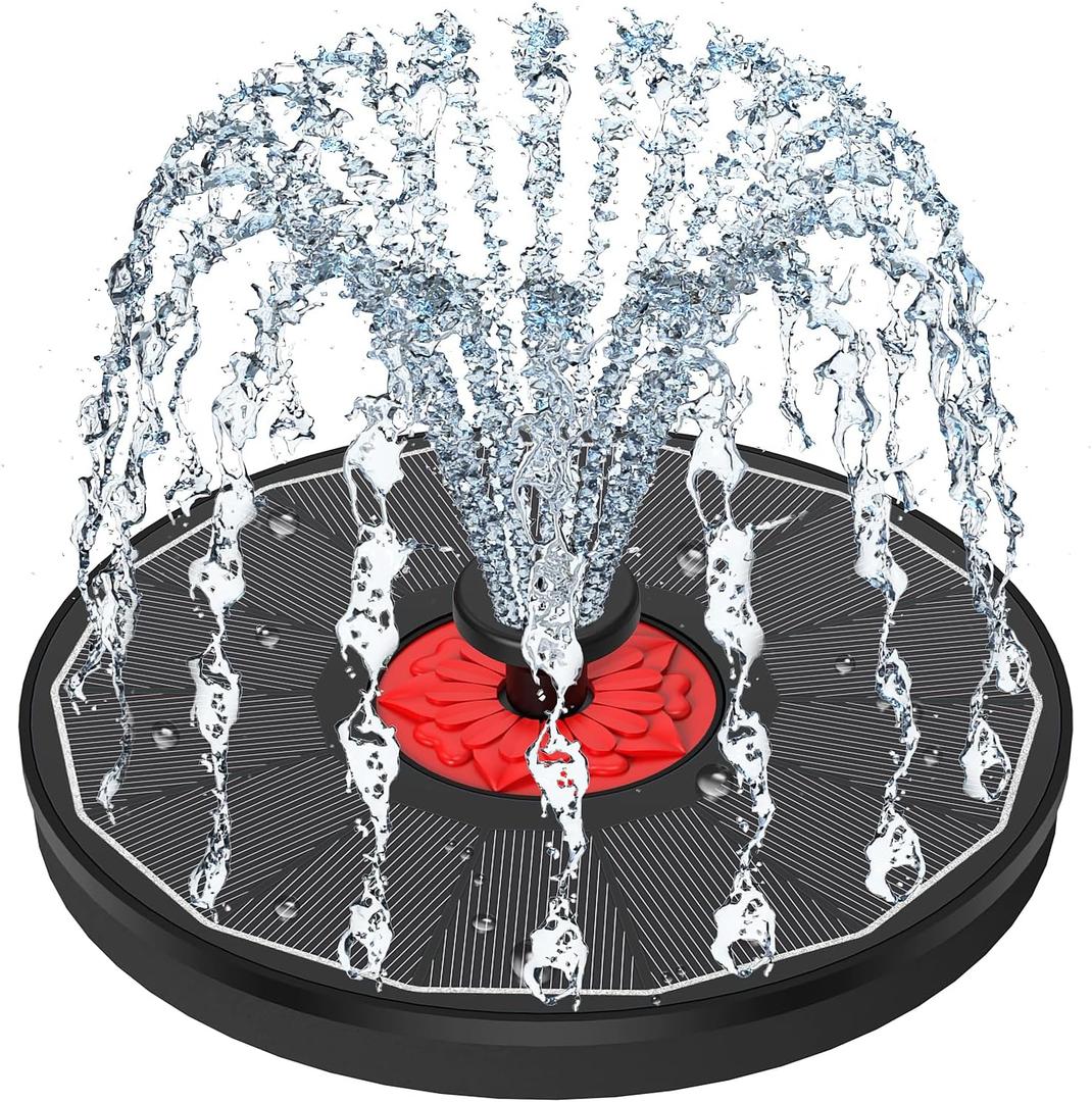 Solar Fountain with Red Flower - Attract Birds - Upgrade 3.5W Solar Bird Bath Fountains, Solar Powered Water Feature Fountain Pump with 7 Nozzles for Hummingbirds, Garden, Pool, and Pond (Black)