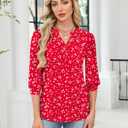 Rapbin 3/4 Length Sleeve Womens Tops 2025 Summer Fall Henley V Neck Button Down Tunic Shirts Casual Business Blouses (Red, M)
