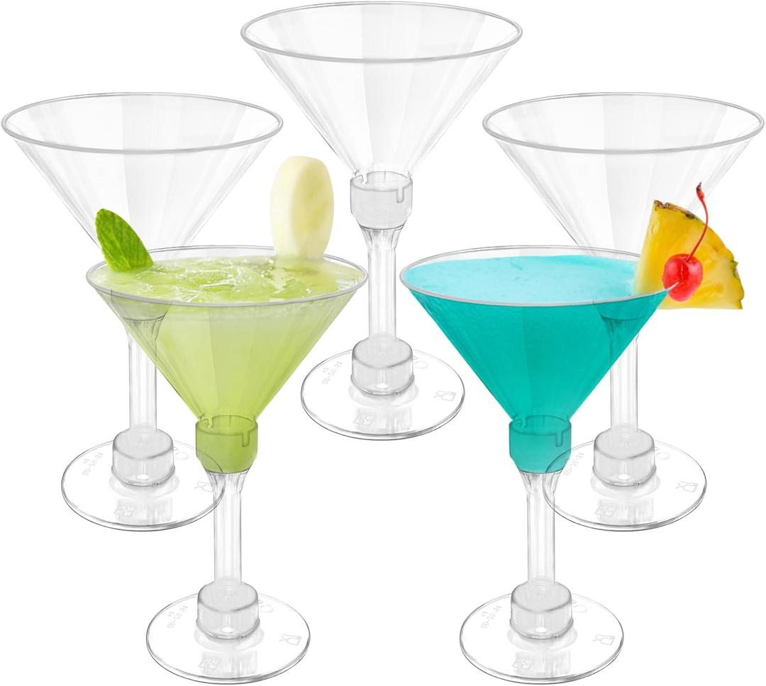 Rainmae 50 Pack Plastic Martini Glasses, 5 oz/150ml Disposable Cocktail Glasses Small Dessert Cups, Clear Stemmed Dessert Shot Glasses for Party Wine, Margarita, Appetizers for Wedding & Party