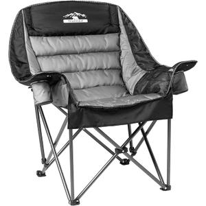 Oversized Padded Camping Chair Extra Large Camp Chairs for Adults with Side Pocket and Cup Holder, Heavy-Duty 500lbs Capacity, Black & Gray