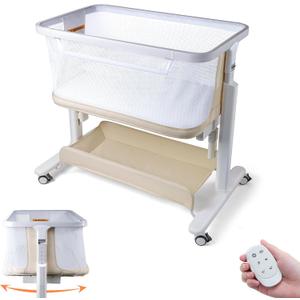 All Mesh Rocking Bassinet, Electric Bassinet for Baby (Beige), Crib