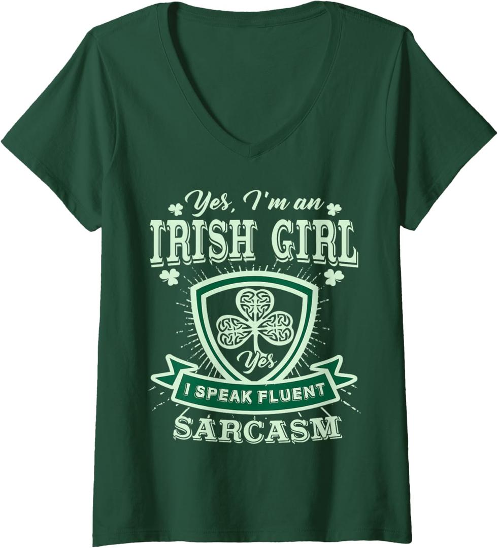 Womens I'm an Irish Girl, Perfect Funny St Patrick's Day Shirt Girl V-Neck T-Shirt, M