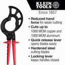 Klein Tools 63750 Ratcheting Cable Cutter, Cuts Up to 1000 MCM, Ideal for Cable Prep