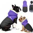 Dog Winter Coat with Hood, Fleece Lined Waterproof Dog Jacket,Warm Snowsuit for Small Medium Dog (M(Chest:21.3", Back: 15.7"), black&purple)