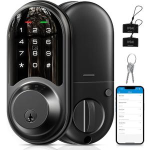 Veise RZ06 Smart Lock for Front Door with App Control, Keyless Entry, Electronic Digital Deadbolt with Touchscreen Keypad Set, Smart Deadbolt, Auto Lock, Easy Installation, Matte Black