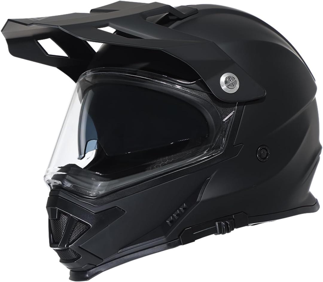 TRIANGLE Dual Sport Motorcycle Helmet Dirt Bike Helmets ATV Full Face Helmet for Adults Men with Internal Sunshield DOT Approved (Medium, Matte Black)