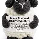 Handmade Crochet Little Black Sheep Gift for Dad from Daughter - with "My Favorite Shepherd" Card - Sentimental Father's Day, Birthday, Christmas Presents - Unique "You Are My Hero" Keepsake for Father, Papa