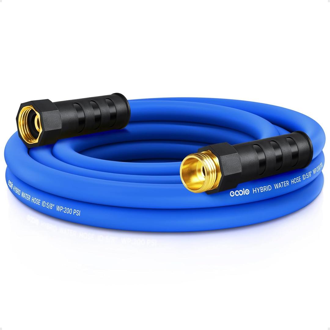Heavy Duty Garden Hose 10 ft, Non-Expanding Flexible Water Hose, Kink Resistant Lightweight Hybrid Hose, Leakproof Hose Male to Female Fittings (Blue)
