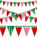 Tudomro 4 Pcs Watermelon Party Banner Triangle Paper Pennant Flag Banner Garland Decor for Watermelon Birthday Baby Shower Party Decoration (Red Pink Green)