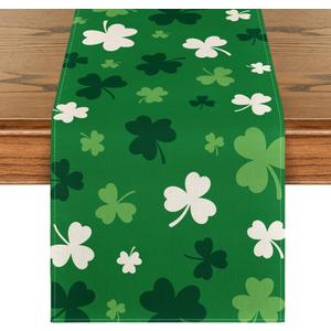 Artoid Mode Green Shamrock St. Patrick's Day Table Runner, Seasonal Spring Kitchen Dining Table Decoration for Home Party Decor 13x90 Inch