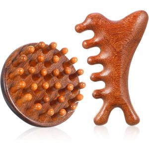 SynHHergyx Wooden Scalp Massager Comb, 2 Pcs Sandalwood Scalp Massager Hair Growth Portable Manual Head Massage Tool Handheld Gua Sha Tool for Woman Men Wet Dry Hair Relaxation Body Head Scalps Care