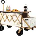 Collapsible Wagon with Tailgate and Big Wheel,Heavy Duty Utility Folding Wagons for Beach Camping Outdoor (Beige, with Table)