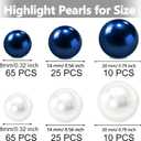 200Pcs Navy Blue&White Vase Filler Pearl Beads for Centerpieces Vases, No Hole Faux Polish Pearls for Floating Candle Home Birthday Wedding Party Table Decor8/14/20mm