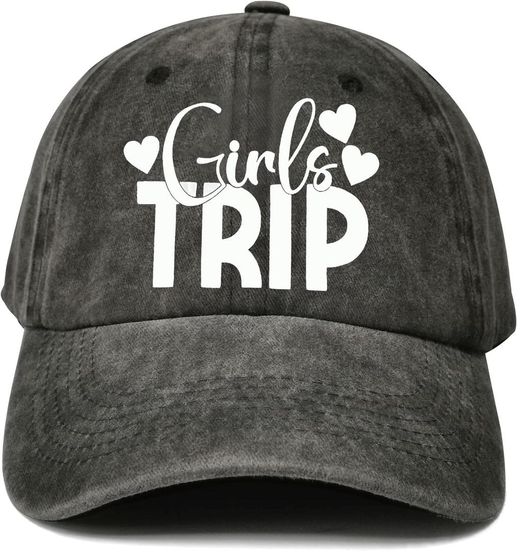 Unisex Vintage Washed Distressed Baseball Cap Adjustable Dad Hat Girls Trip Letter Print Graphic Hat for Men Women (Gray)