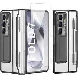 for Samsung Galaxy Z Fold 7 Clear Case Hinge Protection with Screen Protector & Kickstand Plating Transparent Full Body Cover for Galaxy Z Fold 7 (Black)