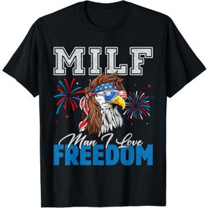 MILF Man I Love Freedom Eagle Funny Patriotic 4th Of July T-Shirt (Small, Black)
