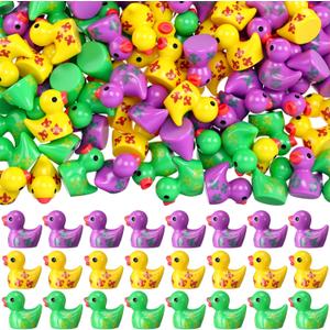 Soulchen 120 Pcs Mini Mardi Gras Ducks Bulk Resin Mardi Gras Throws Duck Figurines for Parades Tiny Iris Duckies Small Resin Animals Figures Decor for for Carnival Parade Party Favors Supplies Gifts