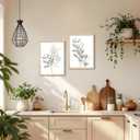 Framed Nature Botanical Wall Art Set of 2, White Floral with Green Eucalyptus Leaves Canvas Prints, Modern Minimalist Flower Painting Picture For Kitchen, Bedroom, Dining Room,Bathroom Decor, 16x20IN