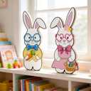 3 x YQUQWN 2 Pcs Easter Bunny Decorations for Table Easter Table Decor Wooden Rabbit Table Signs with Relief Bowtie and Flower for Spring Home Tiered Tray Decor Office Table Decorations