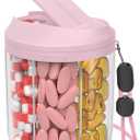 Hionxmga Pill Dispenser with 7 Large Compartments, Pill Organizer for Travel with Anti-Mixing Design, BPA-Free Pill Container with 20 Pcs Labels, Pink