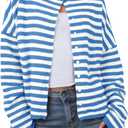 Saodimallsu Womens Striped Cardigan Casual Long Sleeve Open Front Button Down Loose Knit Lightweight Fall Sweaters (Blue, M)