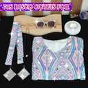 Women's 70s Disco Dress Costume, Hippie Outfit 6 Pcs, Retro Disco Dress-PLEASE ORDER ONE SIZE UP for Party Cosplay (M)