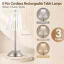 8 Pcs Cordless Table Lamp Rechargeable Touch Lamp Silver Flower