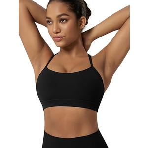 ODODOS Women's Halter Sports Bra Padded Y Racerback Yoga Top with Removable Pads, Black, X-Small