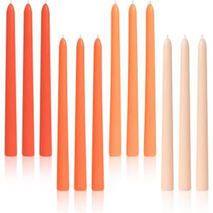 10-Inch Tall Dripless Taper Candles Set of 12 - Tapered Candlesticks - Smokeless, Unscented, Long Burning - Hand Poured, Colored for Home Decor Wedding, Dinner - Orange