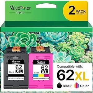 62XL Ink Cartridges Black and Color Compatible for HP Ink 62 62XL High Yield for HP OfficeJet 200 OfficeJet 250 5740 5741 8040 6741 Envy 5540 5640 5660 7644 Printer, (2-Pack, 1 Black 1 Tri-Color)