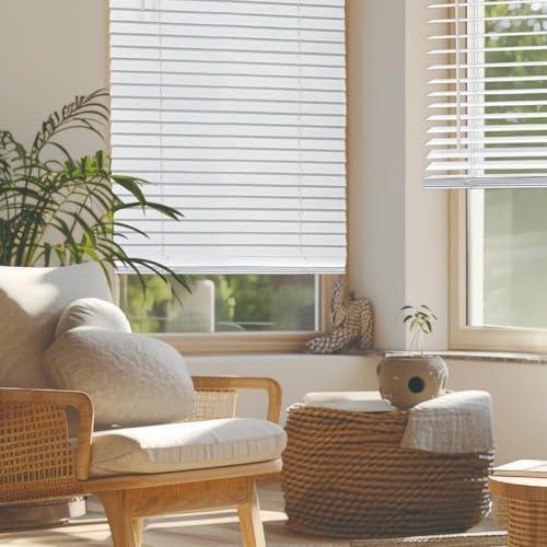 REGAL estate Cordless 2" Faux Wood Blinds for Inside Mount, 24.5" W x 48" H, White 2 Pack