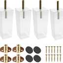 6 inch Acrylic Furniture Legs, Btowin 4Pcs Pyramid Clear Glass Furniture Feet with Threaded 5/16'' M8 Hanger Bolts & Mounting Plate & Screws for Cabinet Coffee Table End Table Bed