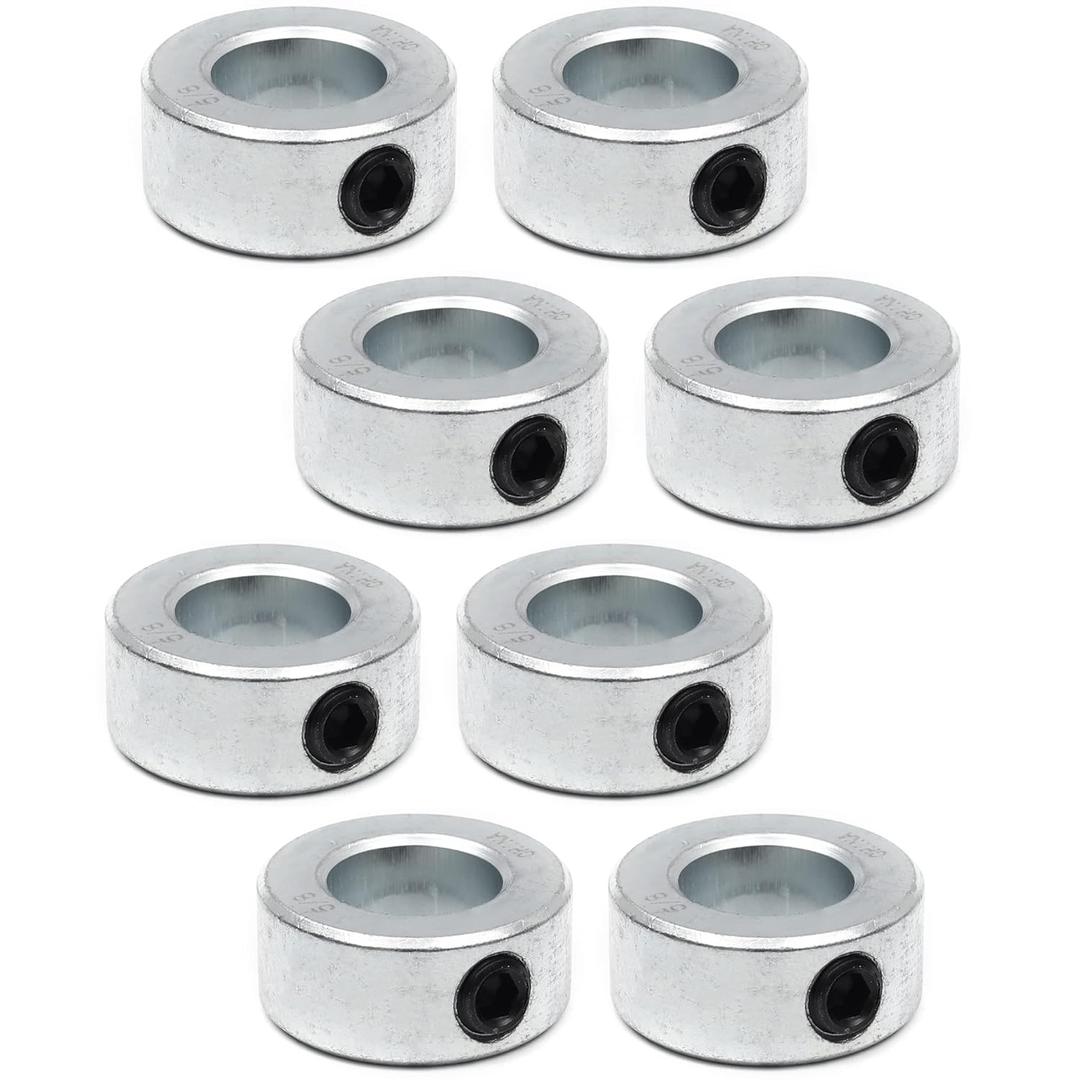 (8-Pack) Zinc Plated Carbon Steel 5/8" Bore Shaft Collars Sets - Screw Style Bore Shaft Collars with 5/8" Bore Size, 1-1/8 Outer Diameter, and 1/2 Width - Suitable for Automotive and Industrial Use