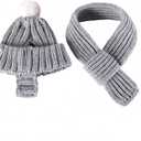 Warm Knitted Pet Beanie & Scarf Set - Winter/Spring Dog Cat Hat with Ear Holes, Cozy Pet Knit Cap, Soft Pets Winter Spring Accessories, Dog Cat Scarf Beanie Combo (Grey&Grey, Medium)