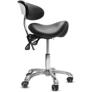 Ergonomic Adjustable Saddle Stool with Back Support, Swivel Rolling Base, Black