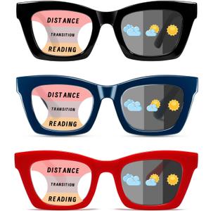 Hubeye Oprah Style Reading Glasses for Women Men Blue Light Blocking Computer Square Readers with Spring Hinge (Black+red+blue), Magnification Strength: 3.0 Diopters