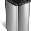NINESTARS DZT-50-6 Automatic Touchless Infrared Motion Sensor Trash Can, 13 Gal 50L, Stainless Steel Base (Rectangular, Black Lid)