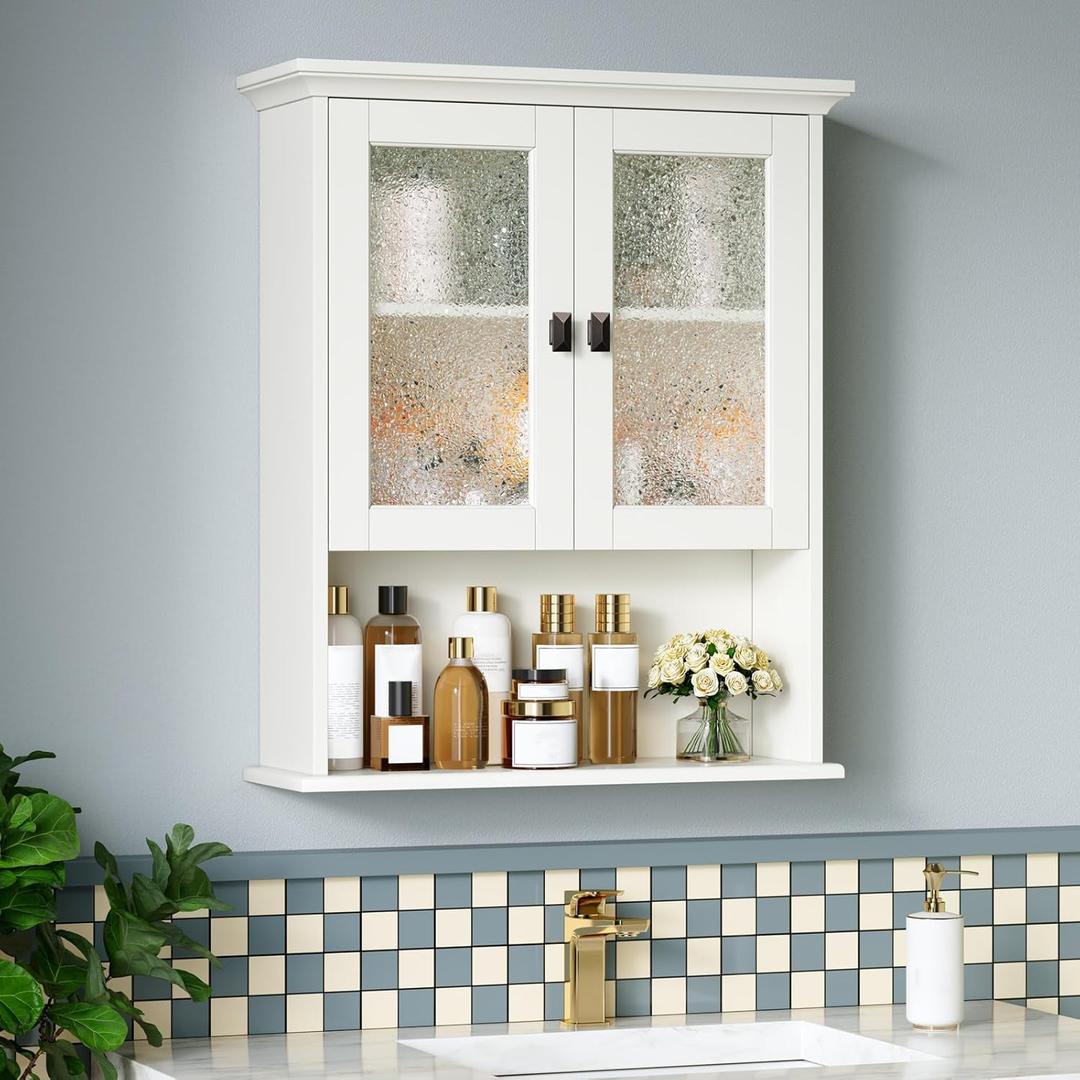 Bathroom Cabinet Wall Mount, Over Toilet Storage Cabinet with Glass Door Build-in Spirit Level Cupboard Hanging Medicine Cabinet for Bathroom Laundry Kitchen Living Room (Cream White) Bathroom Cabinet Wall Mount, Over Toilet Storage Cabinet with Glass Door Build-in Spirit Level Cupboard Hanging Medicine Cabinet for Bathroom Laundry Kitchen Living Room (Cream White)