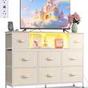 WLIVE LED Dresser TV Stand for 55 Inch TV, 8 Drawers, Cream White | Fits TVs up to 55 inch, 8 fabric drawers, LED chest of drawers, Built-in power outlet, Living room or bedroom