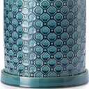 8 Inch Plant Pot: Ceramic Planter with Drainage Hole & Saucer Indoor Outdoor Plants - Cylinder Round Flower Pot for Home Office - Modern Decorative - Medium Blue