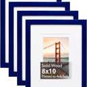 KINLINK 8x10 Picture Frame Navy, Solid Wood Frames with Acrylic Plexiglass for Pictures 4x6/5x7 with Mat or 8x10 without Mat, Tabletop and Wall Display Photo Frame, Set of 4