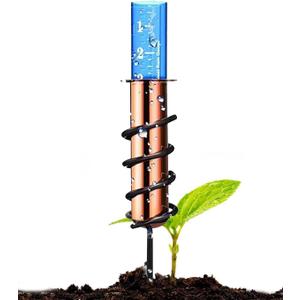 Copper Rain Gauge Outdoor Accurate Rain Gauge Rain Measure Gauge Decorative Rain Gauge Stake for Yard Garden Patio Lawn Orange
