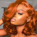 Ginger Bob Wig Human Hair Ginger Orange 13x4 Lace Front Wig Human Hair 180 Density Body Wave Short Bob Wig 350 Ginger Glueless Wigs Human Hair Transparent Lace Frontal Pre Plucked 10 Inch