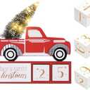 Christmas Tree Truck Count Down LED Lighted 99 Days Advent Calendar with Timer Farmhouse Vintage Rustic Block Winter Holiday Decorations for Home Table House Kitchen