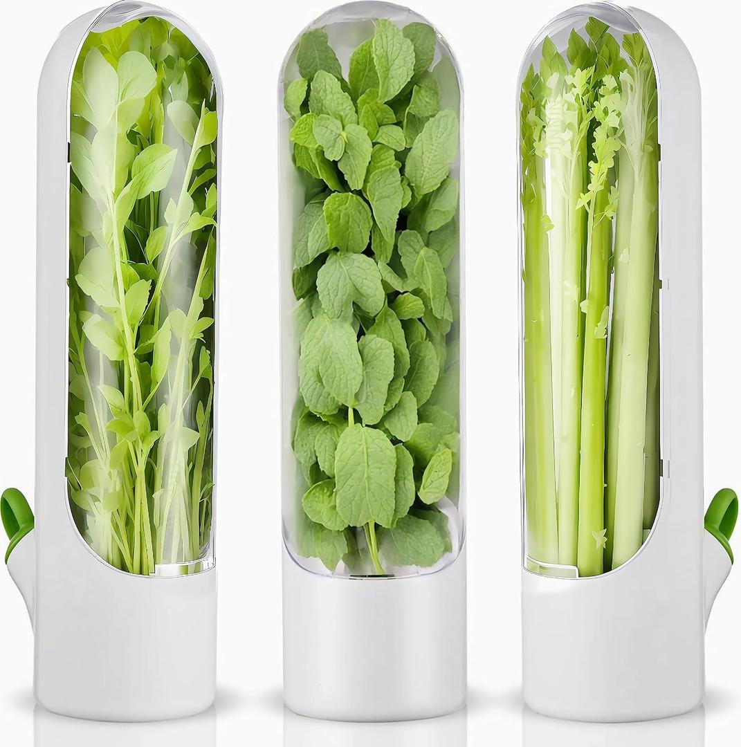 Herb Saver for Refrigerator, Fresh Herb Keeper- Herb Saver Pod Containers, Herb Fresh Keeper for Refrigerator,Herb Storage for Cilantro,Parsley, Asparagus,Keeps Vegetables Fresh for 2-3 Week3pcs