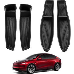 4PCS Door Side Storage Box for New 2025-2026 Tesla Model Y Juniper, Waterproof TPE Front & Rear Door Pocket Organizer Tray, New Model Y Juniper Interior Accessories