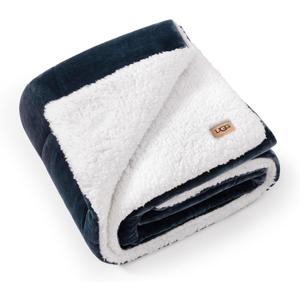 UGG Nita Throw Blanket for Couch, Reversible Plush Throw for Couch or Bed, Cozy Fluffy Fleece Blanket, Living Room Decor, Washable Bedding, 50inch x 70inch, Navy Blue