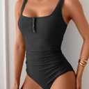 B2prity One Piece Swimsuit for Women Tummy Control Ruched Slimming Bathing Suit Button Full Coverage Swimwear (Black, L)