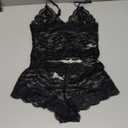 Lilosy Sexy Sheer Floral Lace Pajamas Lingerie Set High Waist Sleepwear Bra and Panty 2 Piece Nightwear (Black) XS